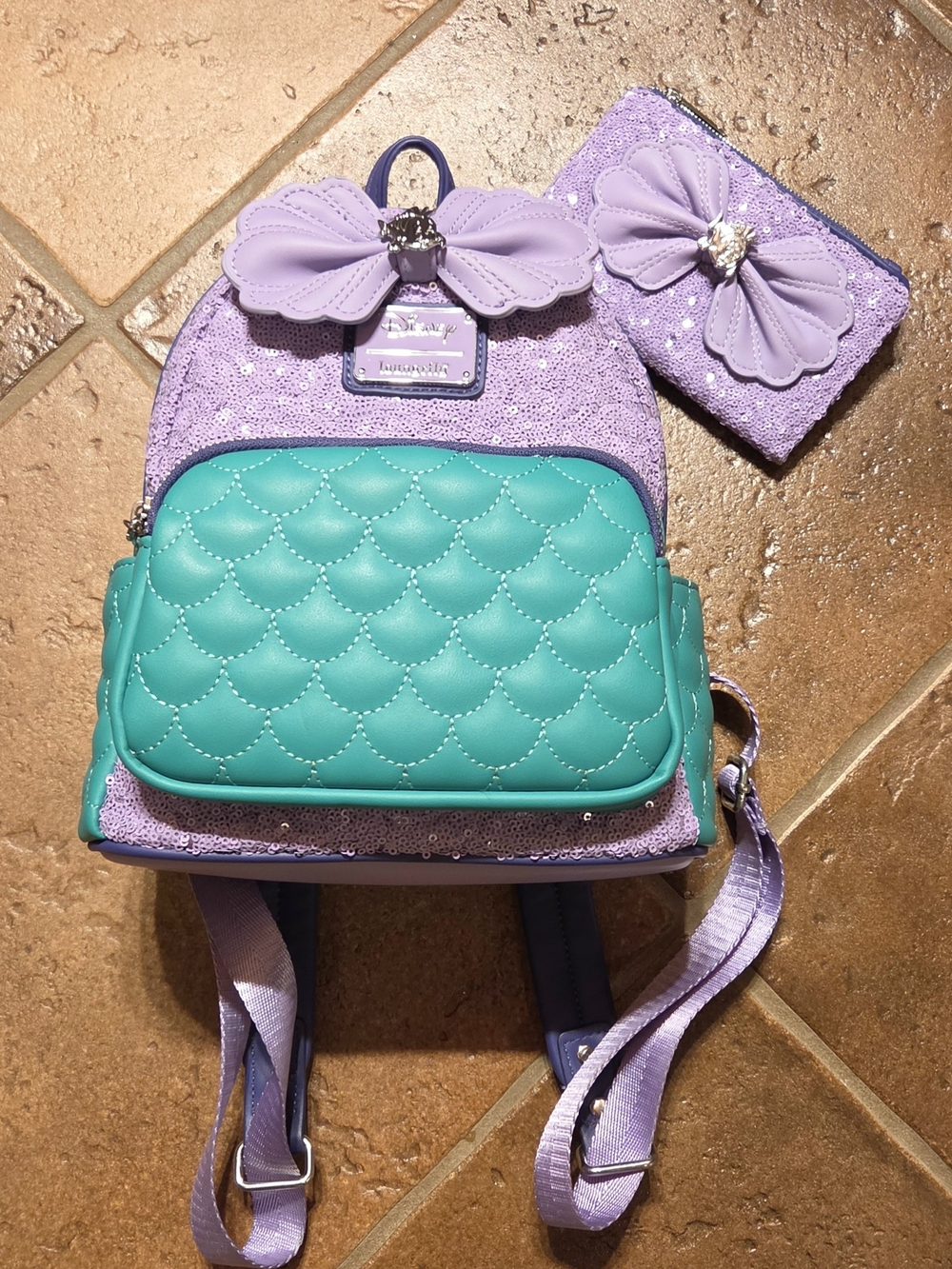 Loungefly Disney Little Mermaid Ariel Sequin Series Mini Backpack & Wallet Set